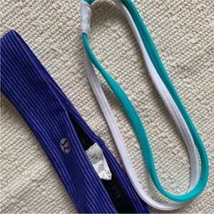 NWOT Lululemon Training Headband Duo - Purple Striped + Blue and White